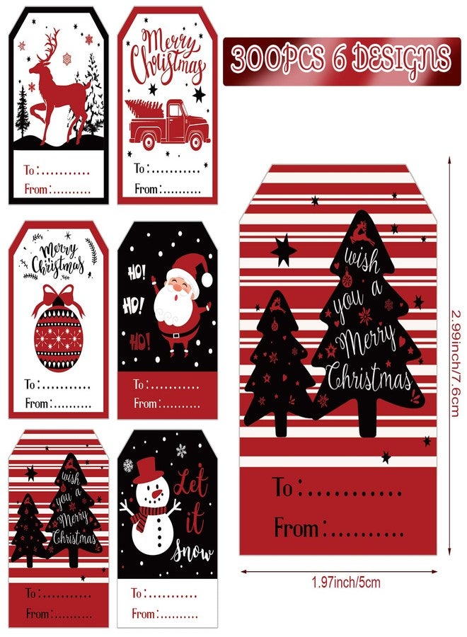 Funrous 300 Pcs Christmas Gift Tags Stickers Self Adhesive Xmas Name Tag Labels Santa Claus Present Stickers Vintage Merry Christmas Gift Wrapping Sticker for Present Decoration Holiday Party Supplies (Black) - Image 2